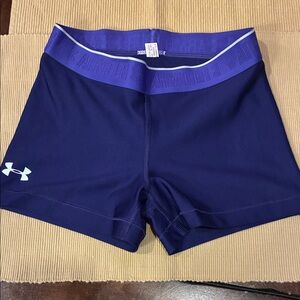 Small Under Armour Navy Athletic Shorts with Purple Waistband